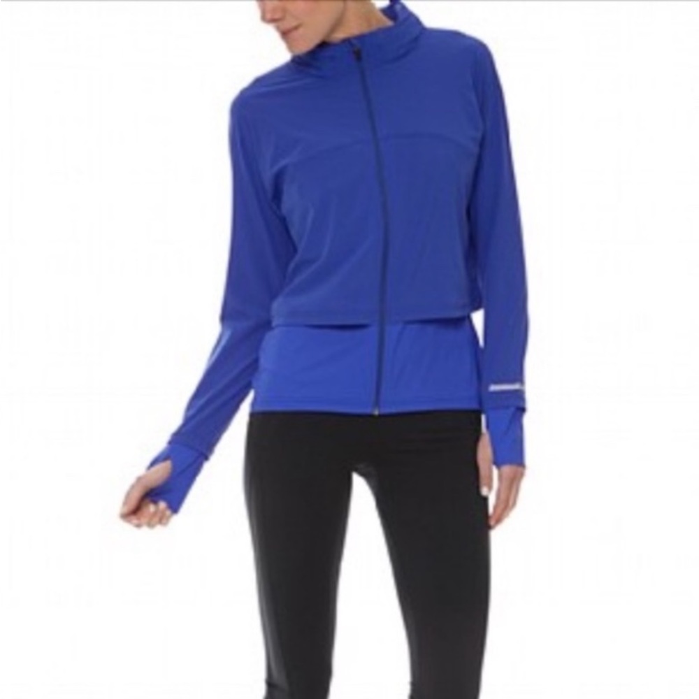 Sweaty Betty fast lane hooded jacket. Large bright blue